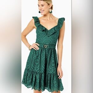 Lilly Pulitzer Green Sweetheart Sundress for Weddings knee length eyelet